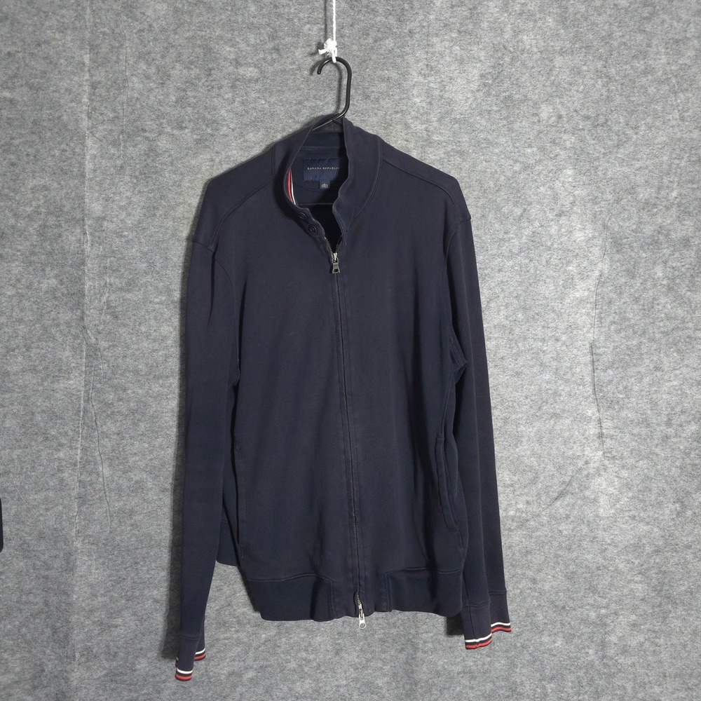 Banana Republic Jacket Mens L Navy Blue Full Zip Mock Neck Cotton Tipped Trim